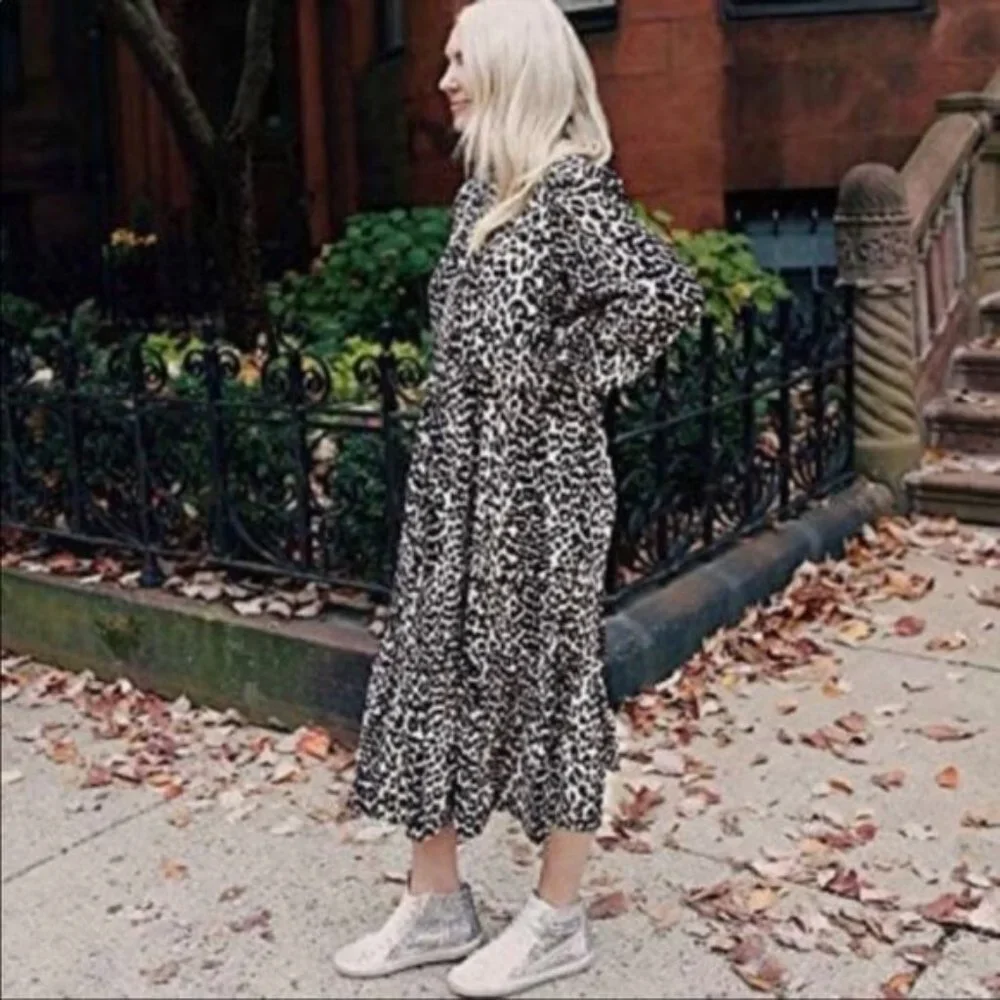 Sandy Liang x Target Leopard Print Long Ruffle Sleeve Midi Dress Plus Size NWT - Picture 9 of 15